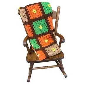 Vintage Handmade Crochet Afghan Granny Square Blanket Throw 70s 61x44 Grandma